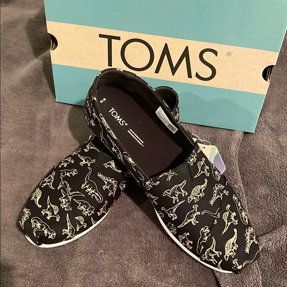 TOMS Black Dinosaur Print Slip-On Shoes
